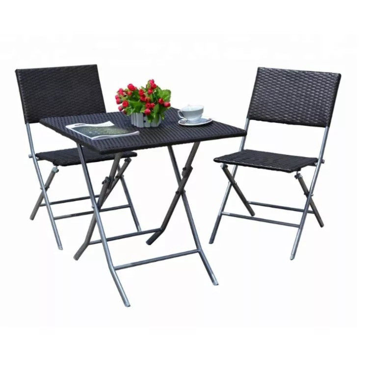 Outdoor Courtyard Furniture Set with Foldable PE Rattan Wicker Dining Table and Chair