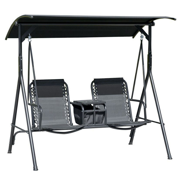 Modern Outdoor Swing Chair 67.7&quot;D x 44.1&quot;W x 65&quot;H with Cup Holder and Adjustable Shade
