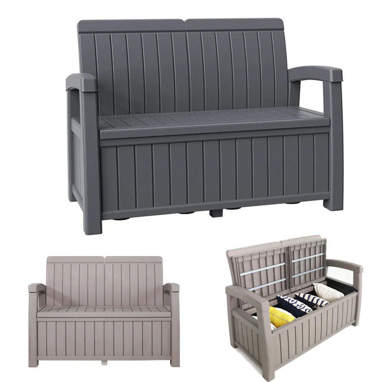 Plastic Storage Arm Bench Seat Chair for Outdoor Patio Garden Balcony Park Beach Pool