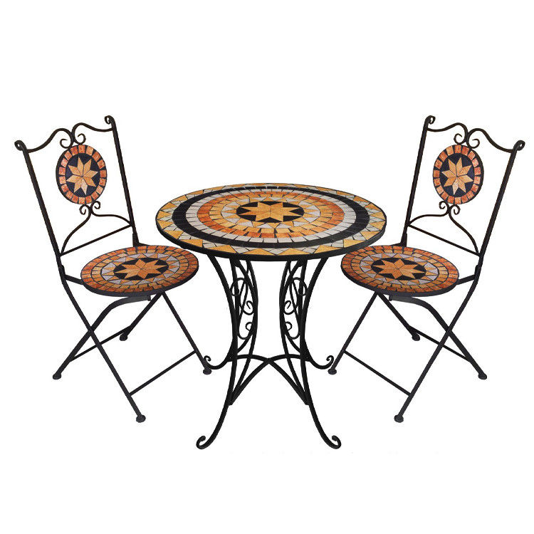Outdoor Patio Garden Bistro Iron Frame Nordic Antique 2 Seater Dining Table and Chair
