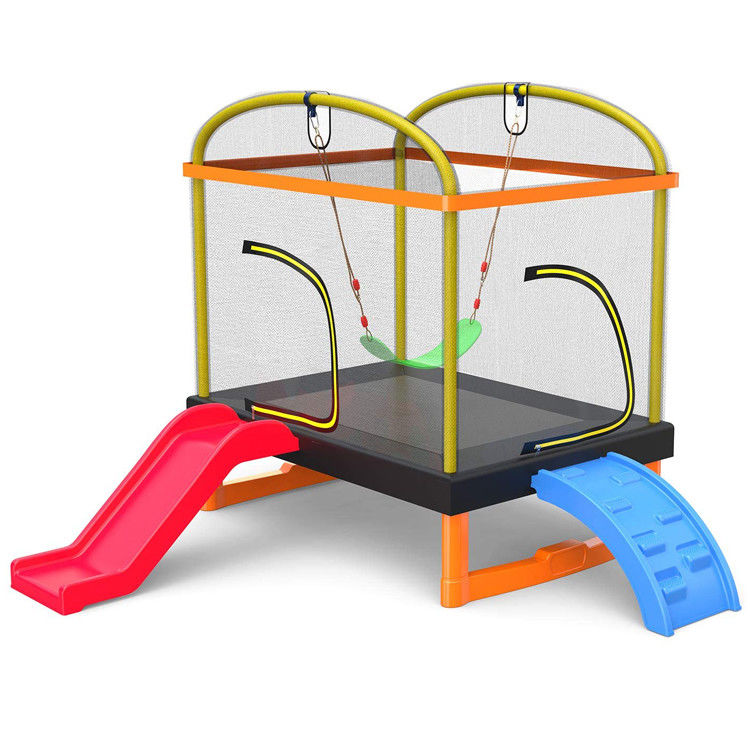 Kids' Fitness Unisex Iron Frame Indoor Outdoor Trampoline with Climb Ladder and Slide