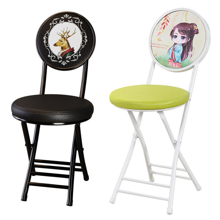 Outdoor Furniture Portable Folding Metal Frame Leather Round Stool Chair with Cushion