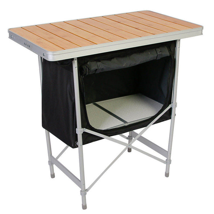 Lightweight Bamboo Tabletop Picnic Storage Cabinet for Outdoor Garden Patio Party Event