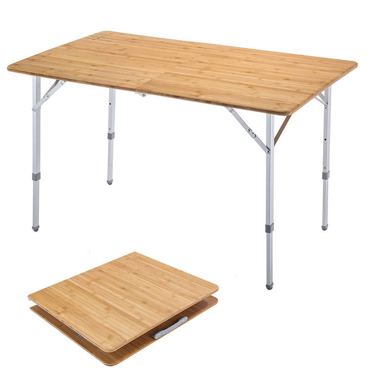 120*70cm Tabletop Patio Garden Bamboo Aluminum Folding Table for Picnic Camping Dinning
