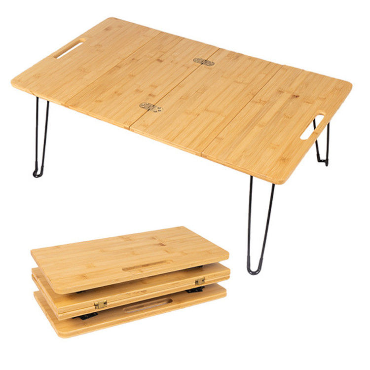 Park Outdoor Picnic Barbecue Bamboo Wooden Board Mdf Small Portable Folding Camping Table with Metal Leg