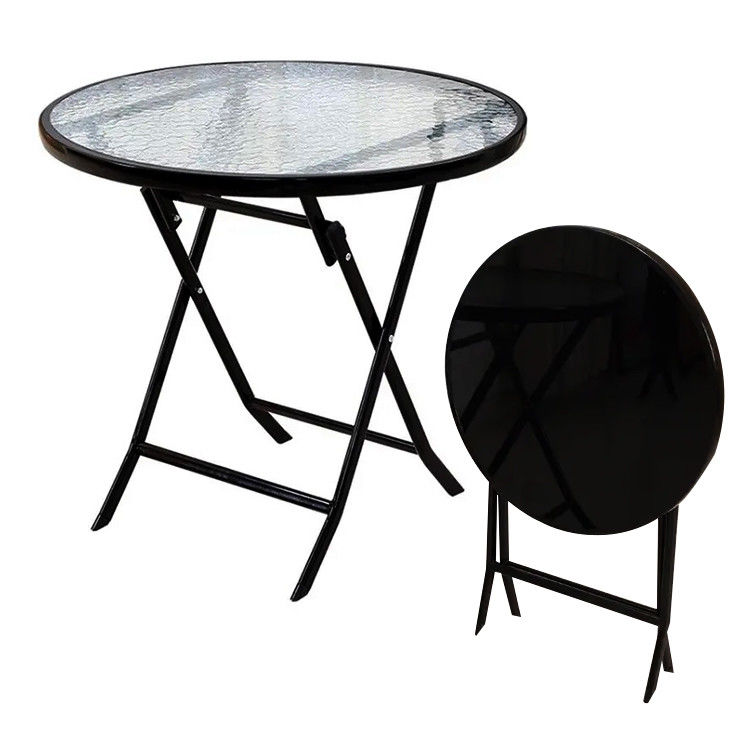 Metal Tempered Glass Folding Coffee Dining Table for Outdoor Camping Balcony Garden Patio